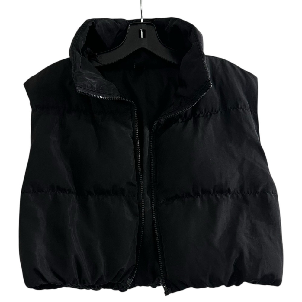 SHEIN Women's Black Puffer Vest Sleeveless Quilted Zip Front Size M